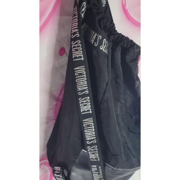 Victoria's Secret Gym Pink Drawstring Backpack Bag Black Missing Logo No Straps - Picture 2 of 12